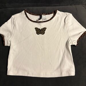 H&M White Crop Top with Leopard Accents